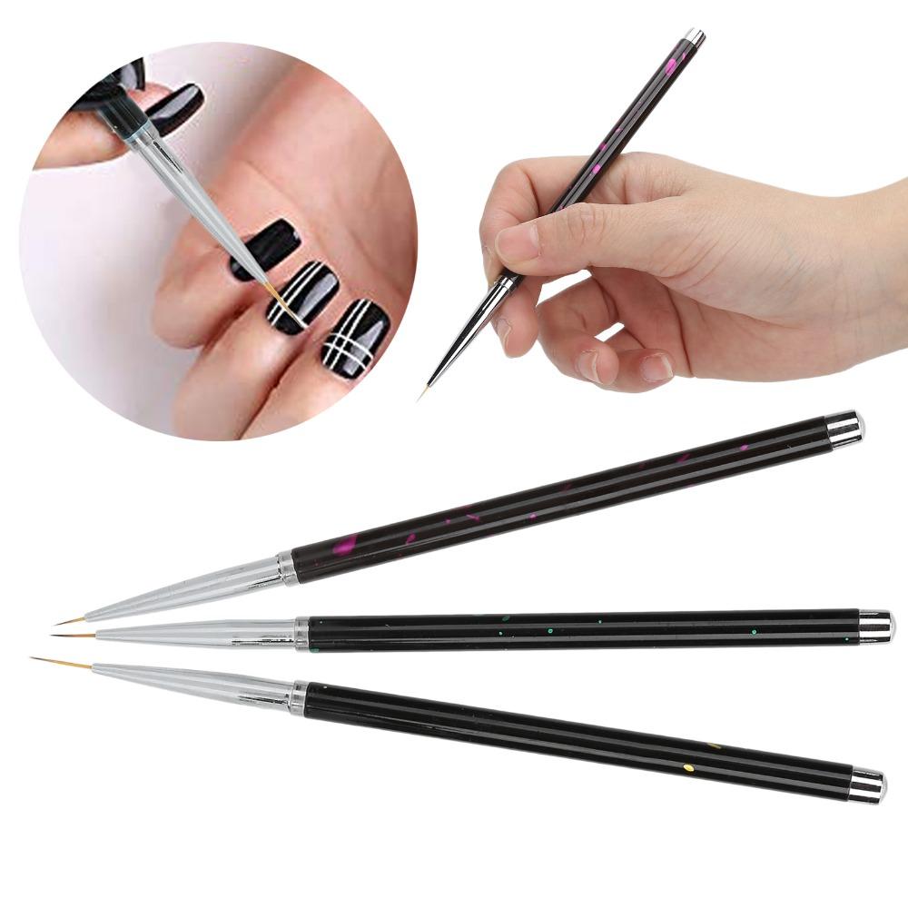 3PCS Black Nail Art DIY Brush Set Nylon Hair Nail Art Liner Brushes Home Salon
