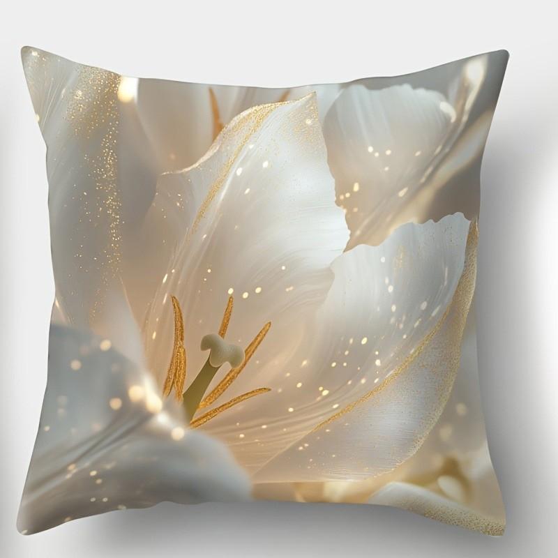 Glittering White Tulips Pillow Covers Pattern Cushion Cover Suitable For Sofa Bedroom Car Pillow Cover