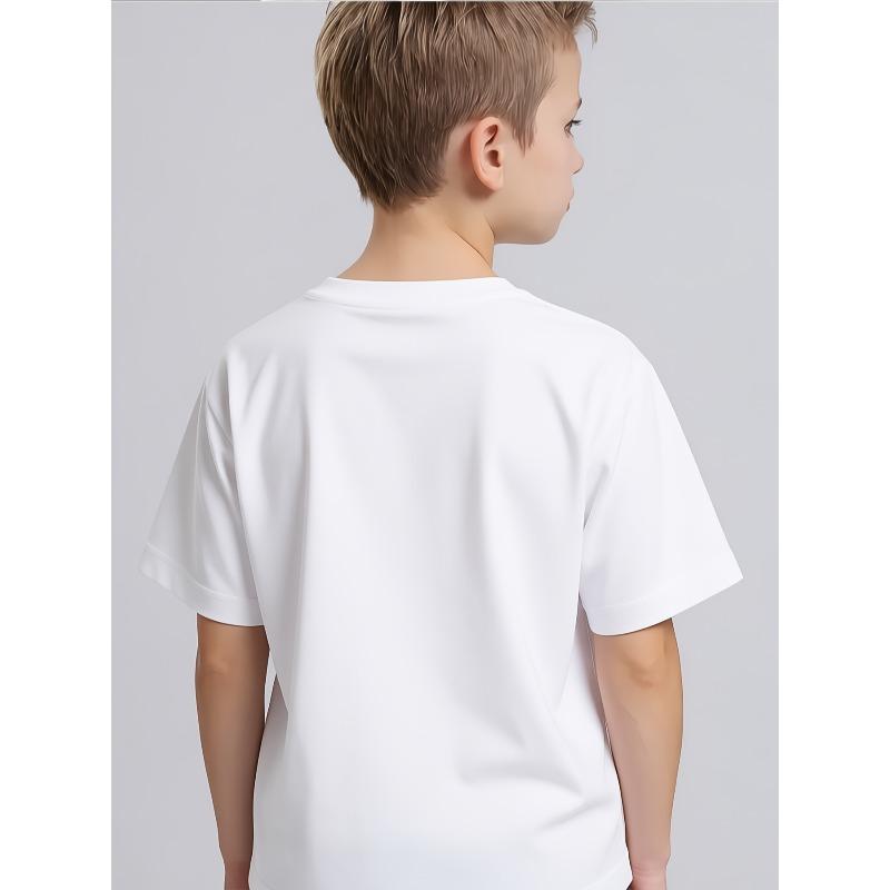 European Sizes Boys' Casual Short Sleeve T-Shirt - Stretchy & Breathable Summer Top with Hip-Hop Style Number "67" Graphic, Round Neck Kids' Tee