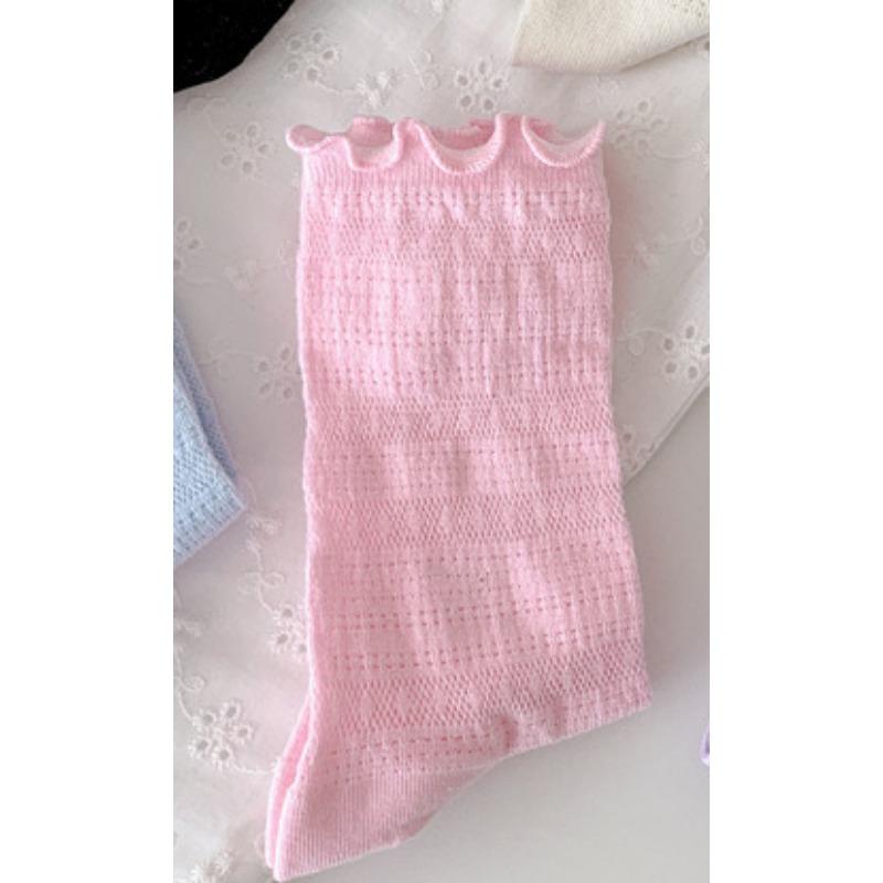 Women Spring and Summer Thin Dark Bow Ballet Style Hollow Breathable Mesh Tube Stack Socks