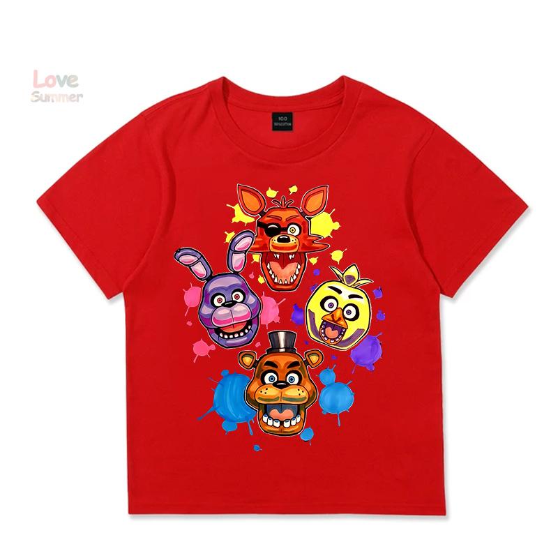 Kinder T-Shirt Unisex FNAF At Freddys Jungen Mädchen Lässig Rundhalsausschnitt Kurzarm Elastische Passform Perfekt für Kinder Alltagskleidung