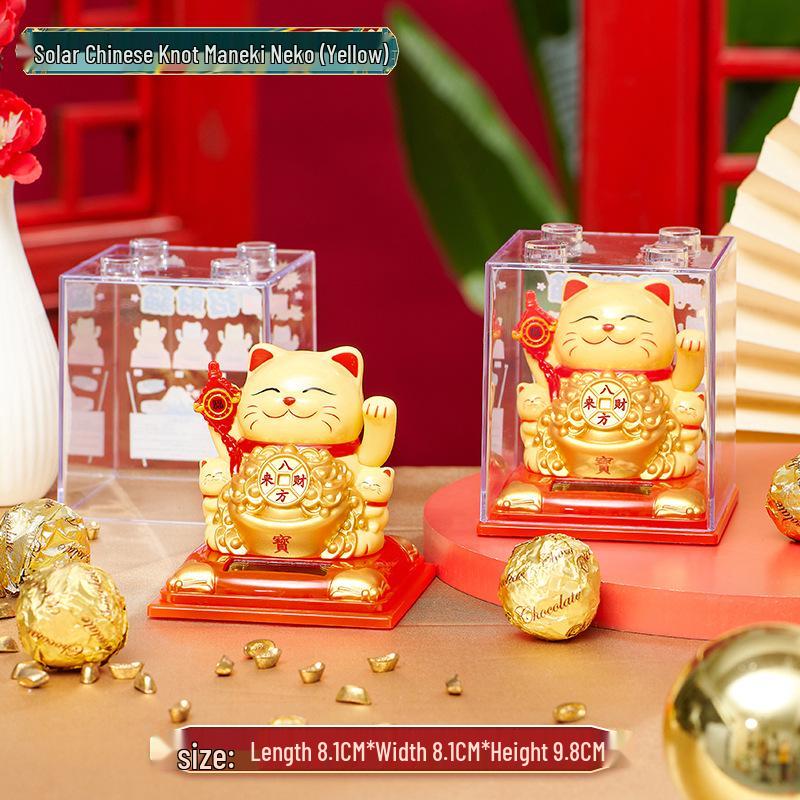 335 New Small Solar Waving Lucky Cat Ornament for Cake, Home, or Car Decoration