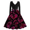 Damen Casual Mode V-Ausschnitt Valentinstag Print Retro Kleid