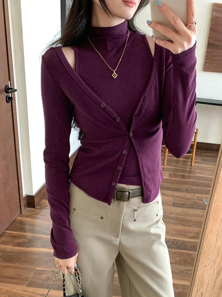 Chic High-Neck Sleeveless Cardigan Jacket Set: Slim-Fit, Versatile Autumn/Winter Layering