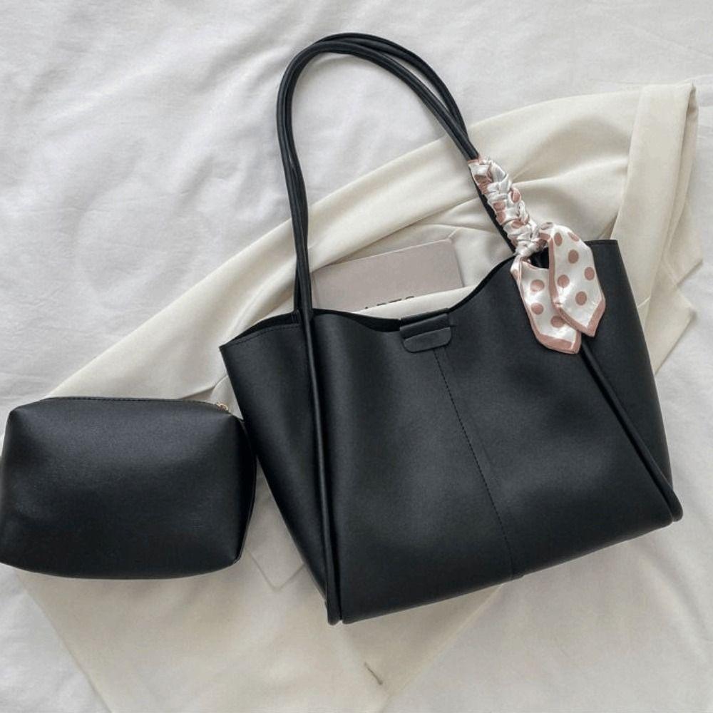 Large Capacity Women PU Shoulder Bag with Small Bag PU Underarm Bag  Office