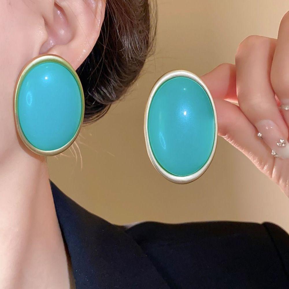 Exaggeration Retro Geometric Earrings Ellipse Design Stud Earrings Women Jewelry