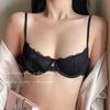 French Coquette Lace Soft Underwire Bra Set, Half Cup Push Up Back Beauty Small Bust Women Lingerie Set