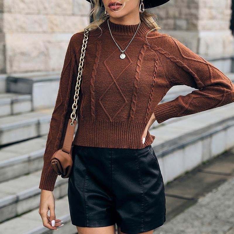 

Yiyi 2025 Autumn Women s European American Solid Color Chunky Knit Sweater L кавовий/коричневий