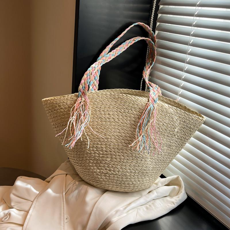 

Holiday style woven big bag women s new trendy fashion underarm straw bag summer commuter tote bag белый
