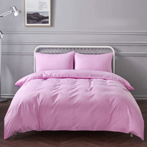 Semi-double 3-piece bedding set, cotton blend, solid color, includes duvet cover, fitted sheet, pillowcases, washable, quick-drying, dust mite resista