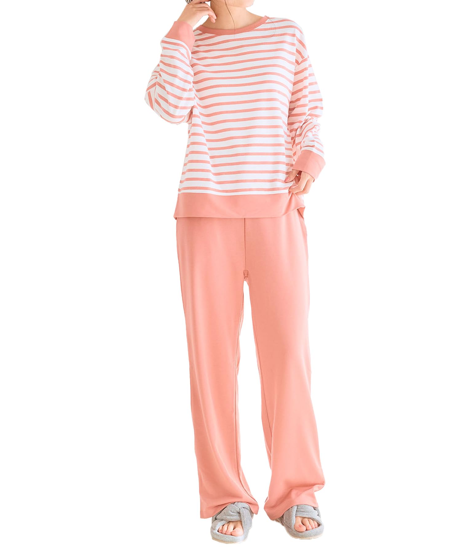

Top and Bottom Pile Salmon M [Lafuku] Women s Pajamas, Sweatshirt, Set, Roomwear, Lining, Pink,