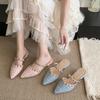 Hot Sale Summer Women Slippers High Heel British Style Pointed Rivet Design Banquet and Professional Wear Ladies Casual Sandals