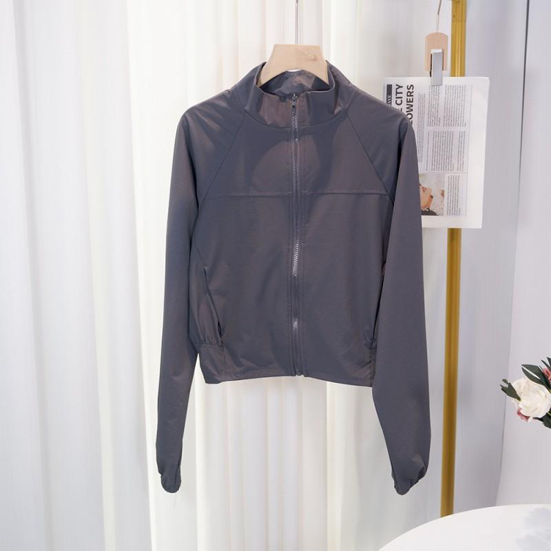 Lightweight UPF50 Quick-Dry Long Sleeve Outdoor Sports Jacket Stand Collar Zipper Loose Fit Hiking Running Yoga