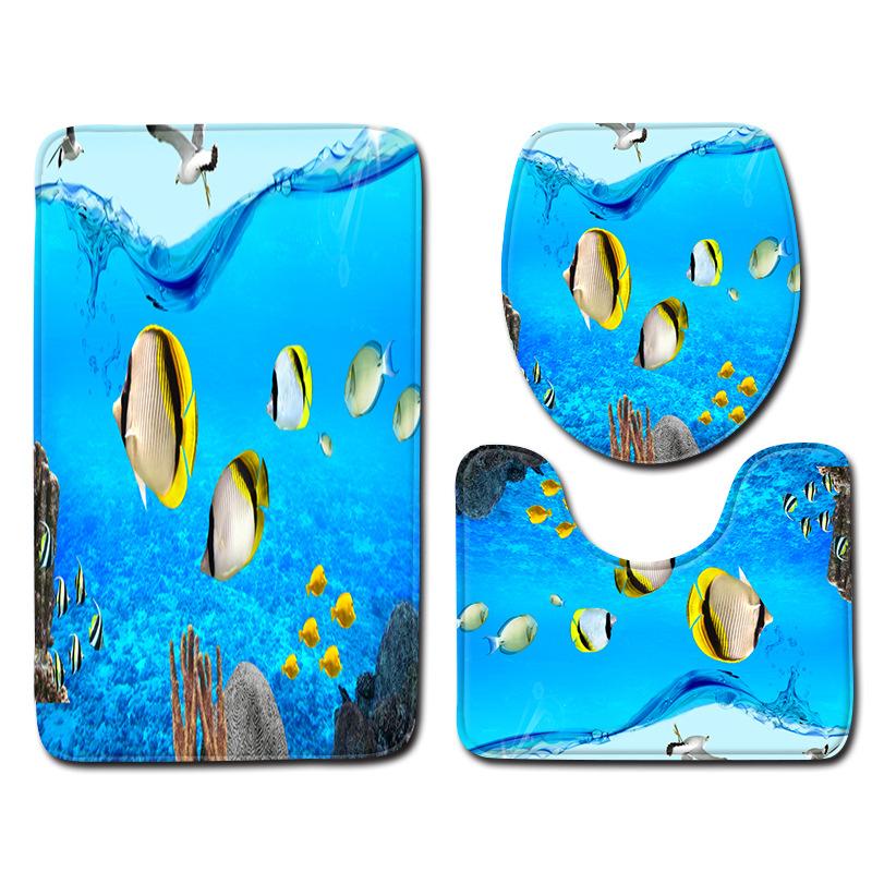 

Sea World Bathroom Floor Mat Toilet Three-Piece 3D Bathroom Mat 45cmx75cm