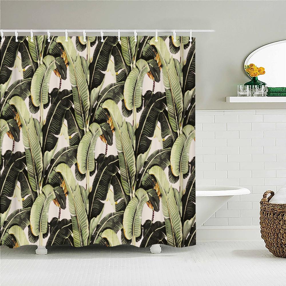 Green Leaves Plant Palm Leaf Pattern Bath Curtain Waterproof Fabric Shower Curtains 180X180Cm Bathtub Screen For Bathroom Decor