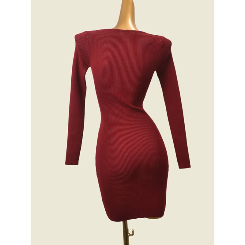 Fashion Style Silm Threaded Long Sleeve round Neck Knitting Dress Fashion Style Fashion Sexy Bodycon Dress