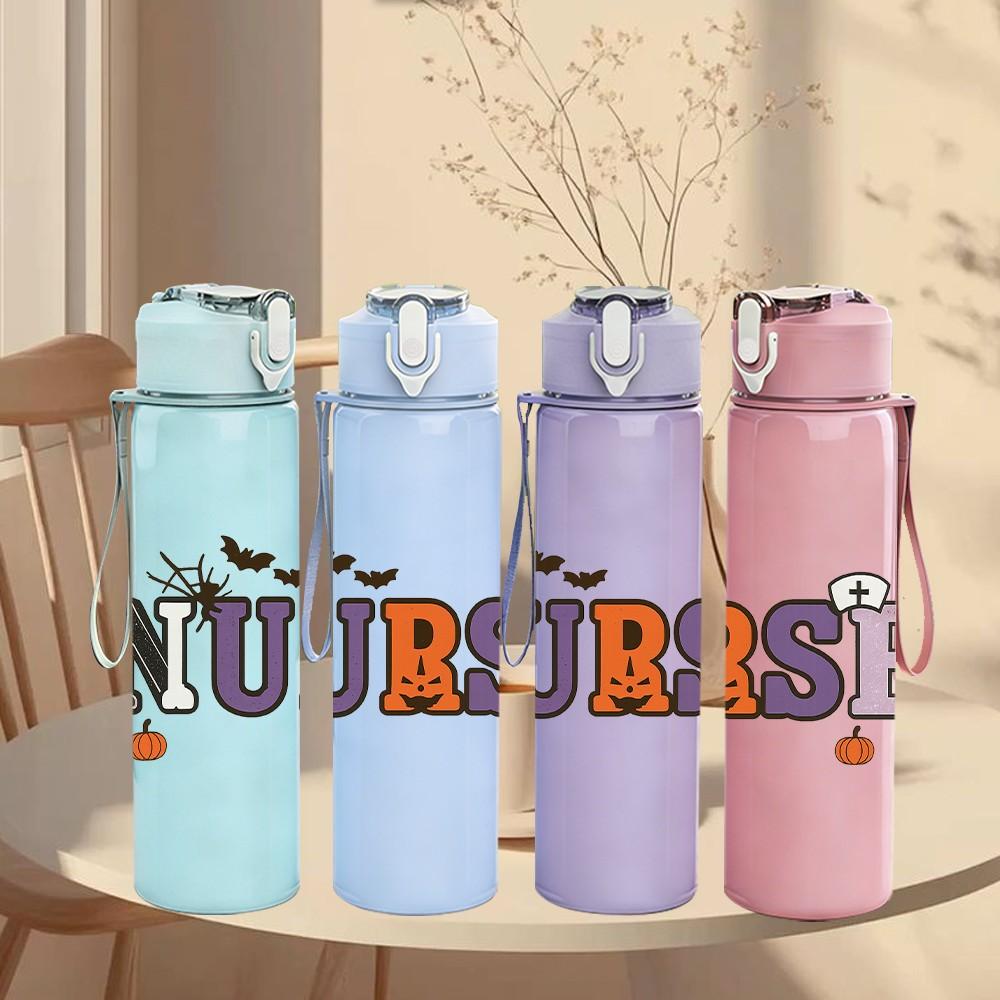 1PC Nurse Retro Bold Letter Art Print 750ml Color Plastic Sports Water Bottle Leakproof Flip Straw Lid Suitable for Sports Office Home Use