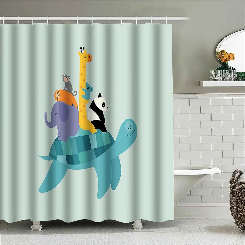 Cute Turtle Sea Animal Bathroom Shower Curtain Waterproof Marine Life Decor Ocean Vibes Coastal Home Textile Artistic Pattern