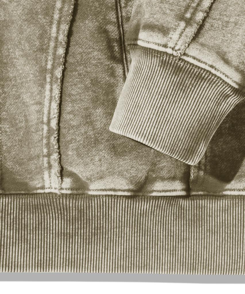 Felpa con zip oversized effetto distressed pigmentato Trillion [Kaki Chiaro]