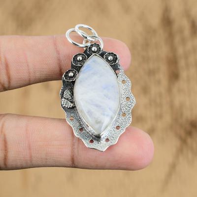 Natural Rainbow Moonstone Gemstone Jewelry 925 Sterling Silver Pendant For Women