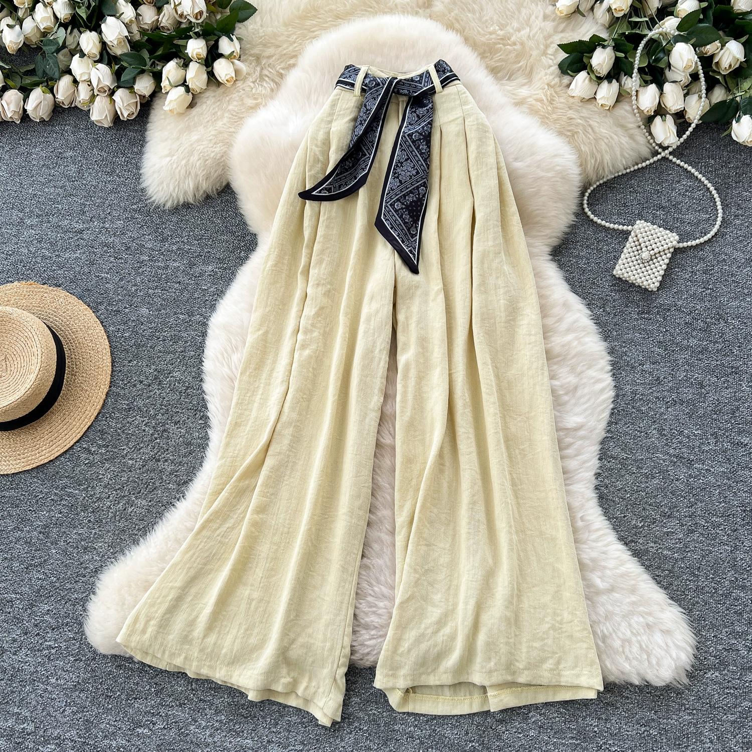 

Летние женские повседневные хлопково-льняные брюки с высокой талией и широкими штанинами на шнуровке с карманом для девочек XXL