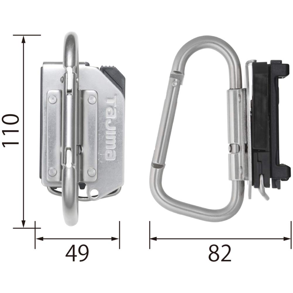 Tajima Safe System Detachable Tool Holder, High-Durability Extra-Thick Stainless Steel, Large Folding Carabiner SFKHS-CLF. Easy to attach and detach,