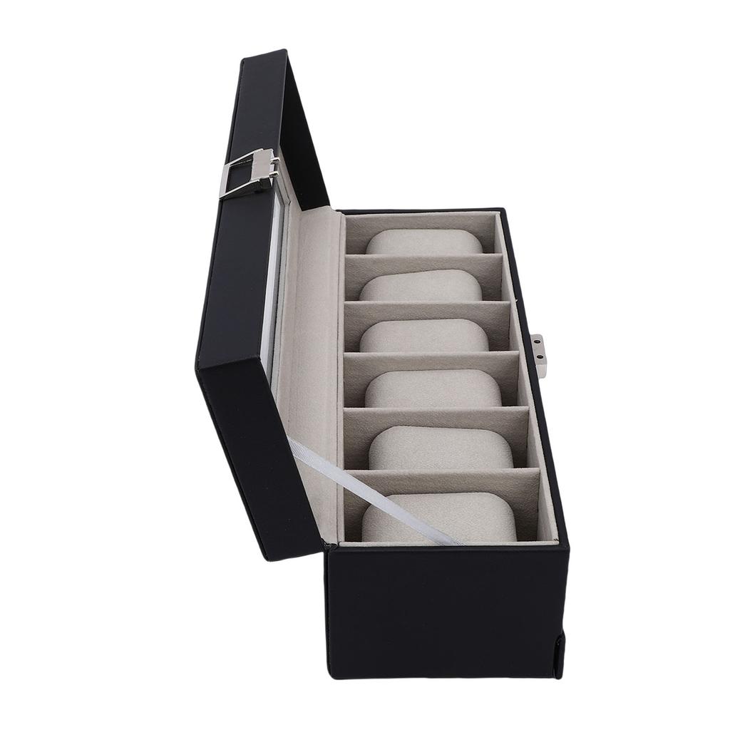 Watch Box 6 Slot Watches Display Case 2 Layer Jewelry Organizer Storage Holder Organizer Black