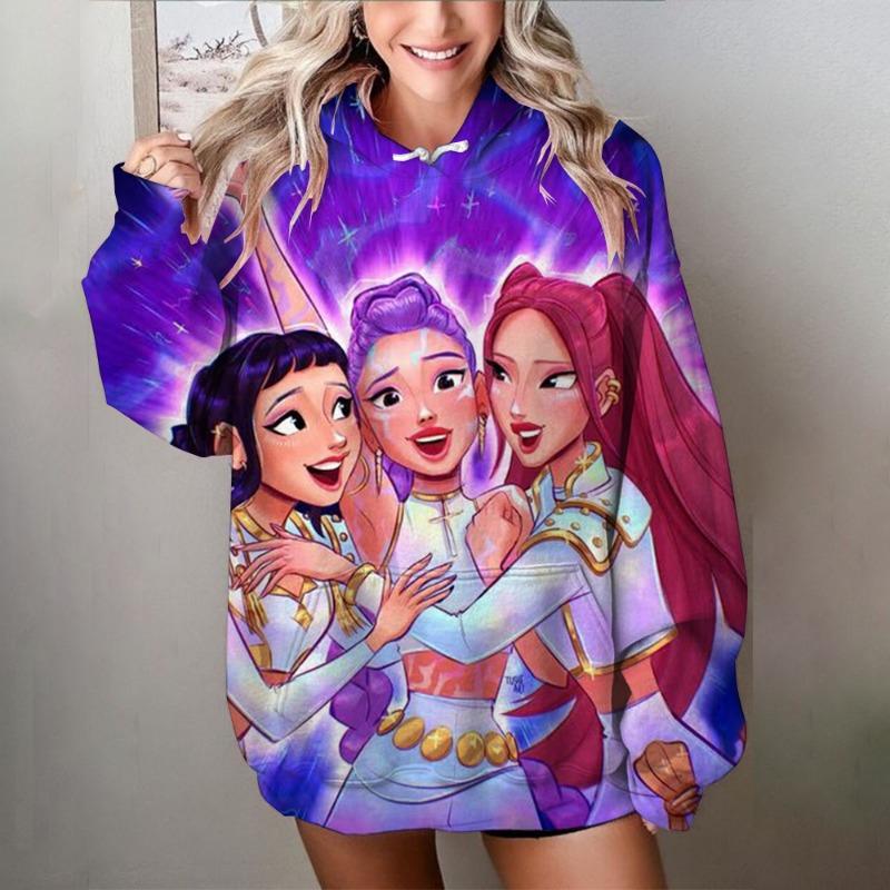 Fashion Women's KPop Demon Hunters Hoodie Spring And Autumn Pullover Kids Cute Cartoon Character Graphic Trendy Casual Sweatshirt