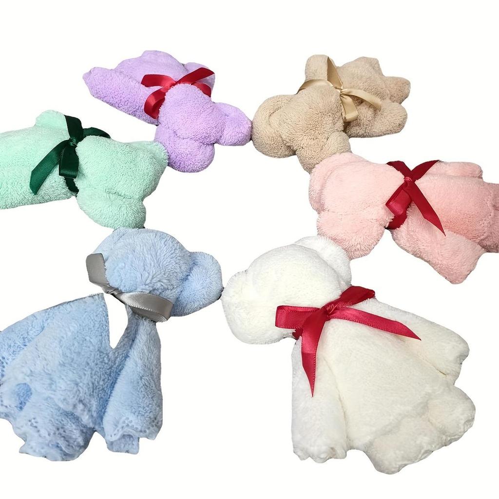 Set of 6 Soft Plush Bear Towels with Bag, Functional Cartoon Doll Gifts, Home Decor, Room Decoration, Birthday Party Supplies