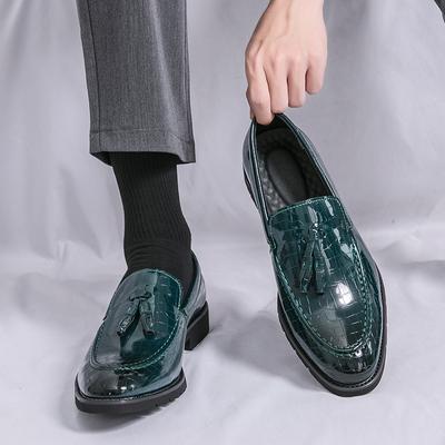 Men Green Loafers Formal Business Black Leather Shoes Office Shoes Casual Dress Prom Tuxedo Party Shoes Large Size