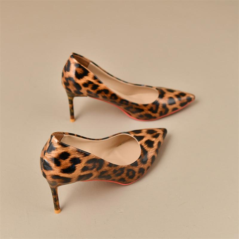 

Весенние Новые Леопардовые Туфли на Высоком Каблуке для Женщин с Тонким Каблуком и Сексуальным Острым Носком, Однотонные Туфли с Неглубокой Подошвой Цвета Губной Помады 39 цветной печати леопарда