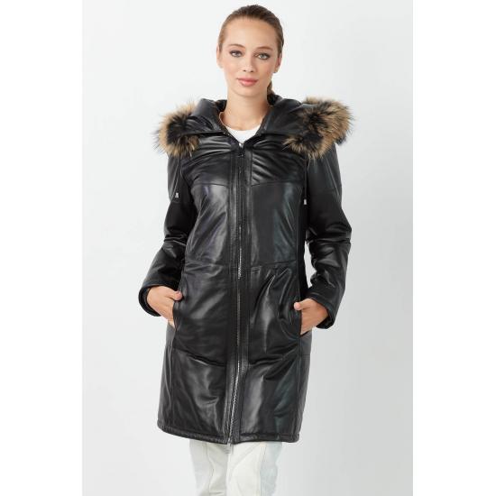 

Женские куртки Nadia Женское пальто с капюшоном из натуральной кожи Slim Fit