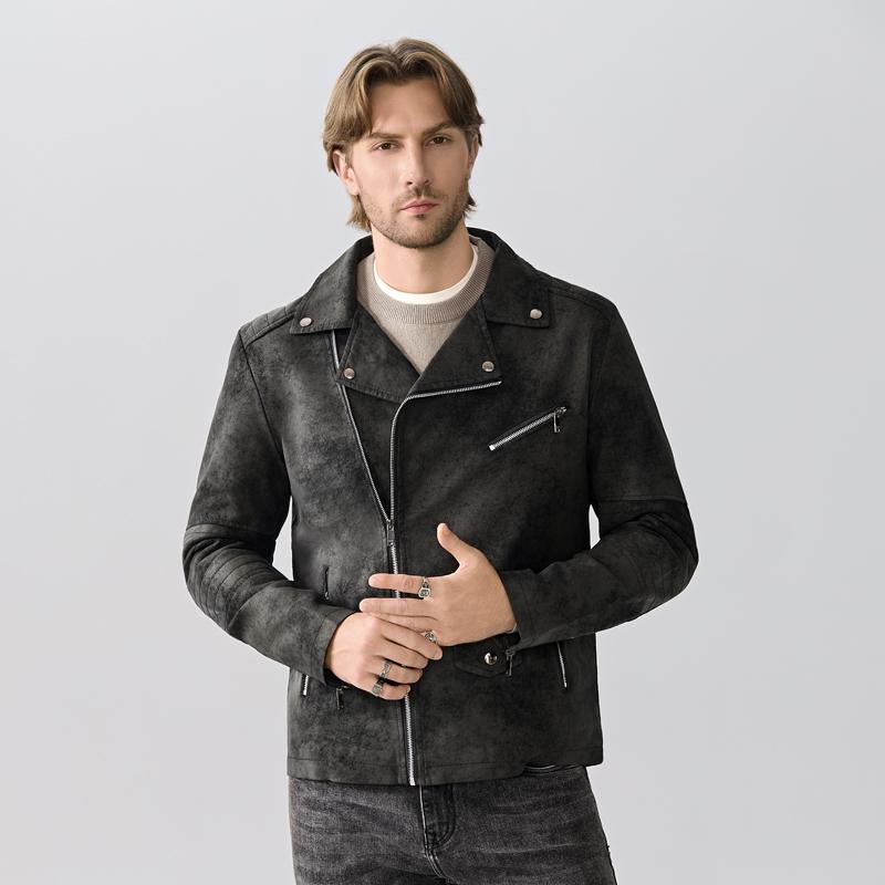 High-End Wildlederjacke Winter Herren Neu Amerikanisch Punk Hübsch Winddicht Herren Kleidung Männlich Retro Braun Reversjacke