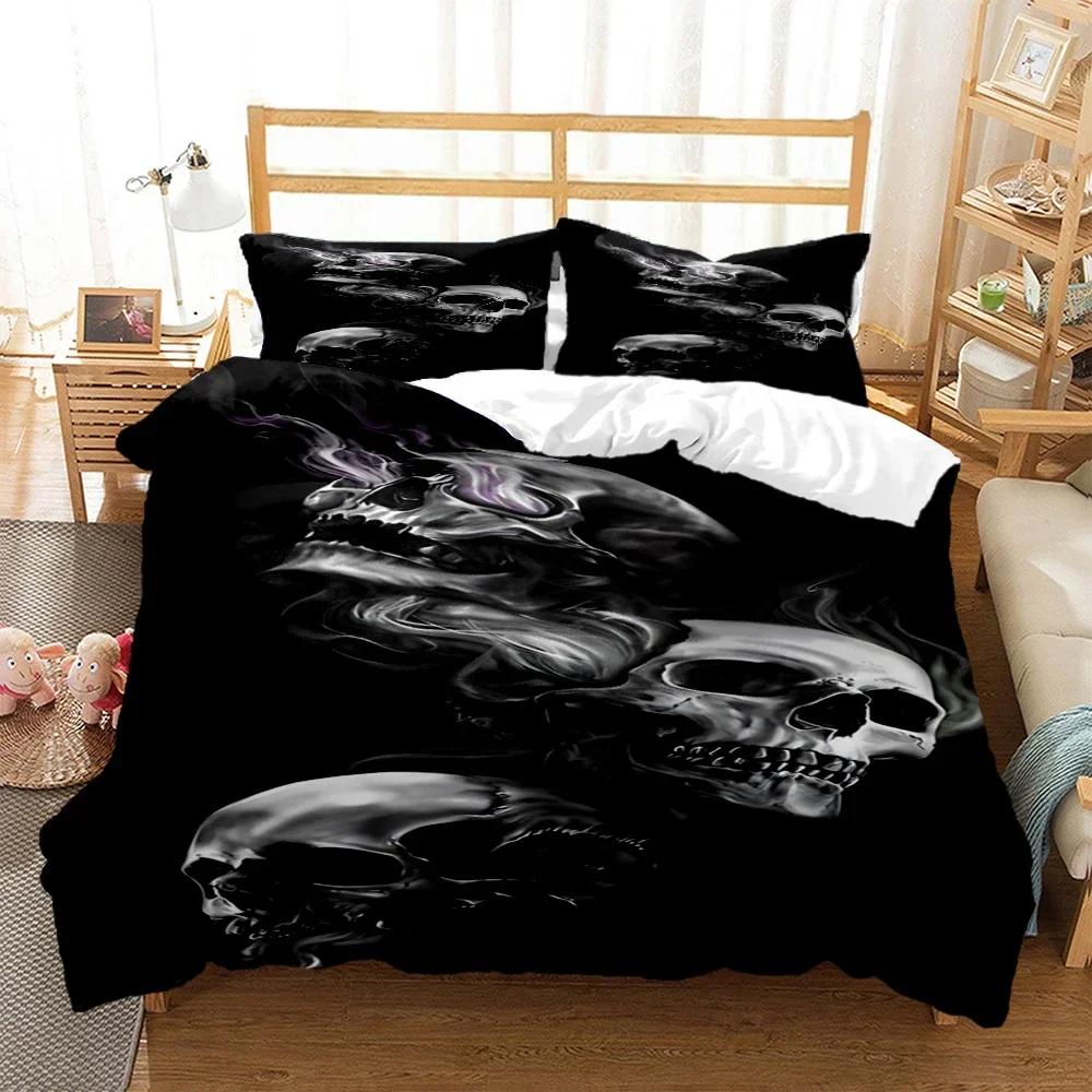 Mysterious Black Skeleton Digital Print Polyester Bedding Sets Child Kids Covers Boys Bed Linen Set For Teens  Bed Sheet Set