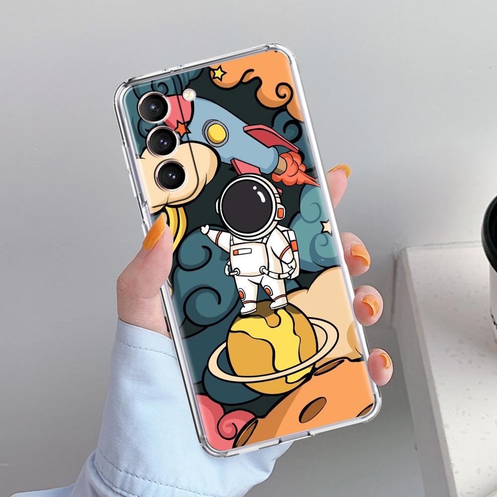 Phone Case For Samsung Galaxy S26 S25 S24 S23 S22 Ultra S20 S21 FE 5G Plus Soft Clear Cover Space Astronaut Cartoon