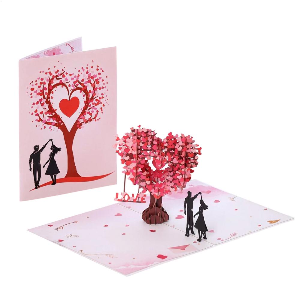 Romantic 3D Heart Tree Greeting Card Paper Sculpture Blessing Pop-Up Valentine's Day Wedding Invitation Cards Elegant Envelope