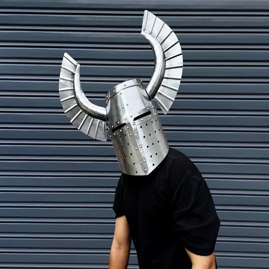 Medieval Crusader Knight Helmet with Grand Horned Crest  Handmade Steel Armor Helmet  LARP, Cosplay, Display  Knight Costume Helmet
