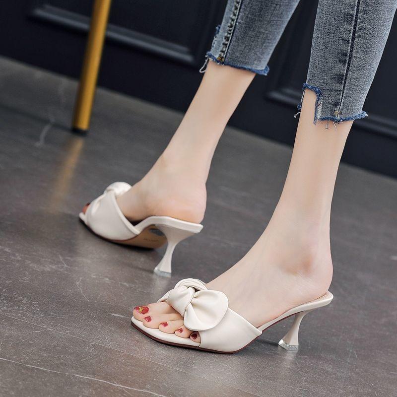 

Retro fish mouth sandals women s summer 2025 new bow high heels fashion temperament word with cool slippers 40