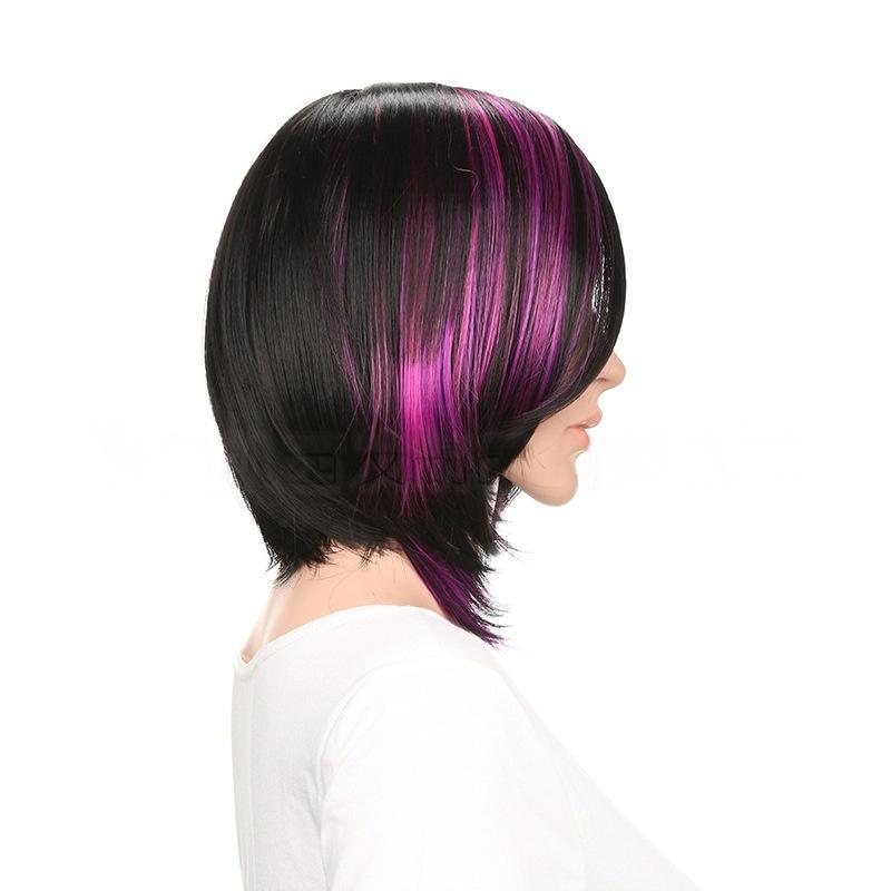Synthetic Hair Purple Mixed Black Wigs for Women Short Bob Wig with Long Bangs Trendy Drag Wigs Straight Style Cosplay Wig Bobs
