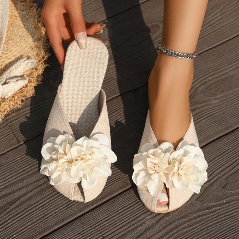 Fairy wind flower French bag head half slippers women's shoes new popular spring and summer lazy temperament cool slippers