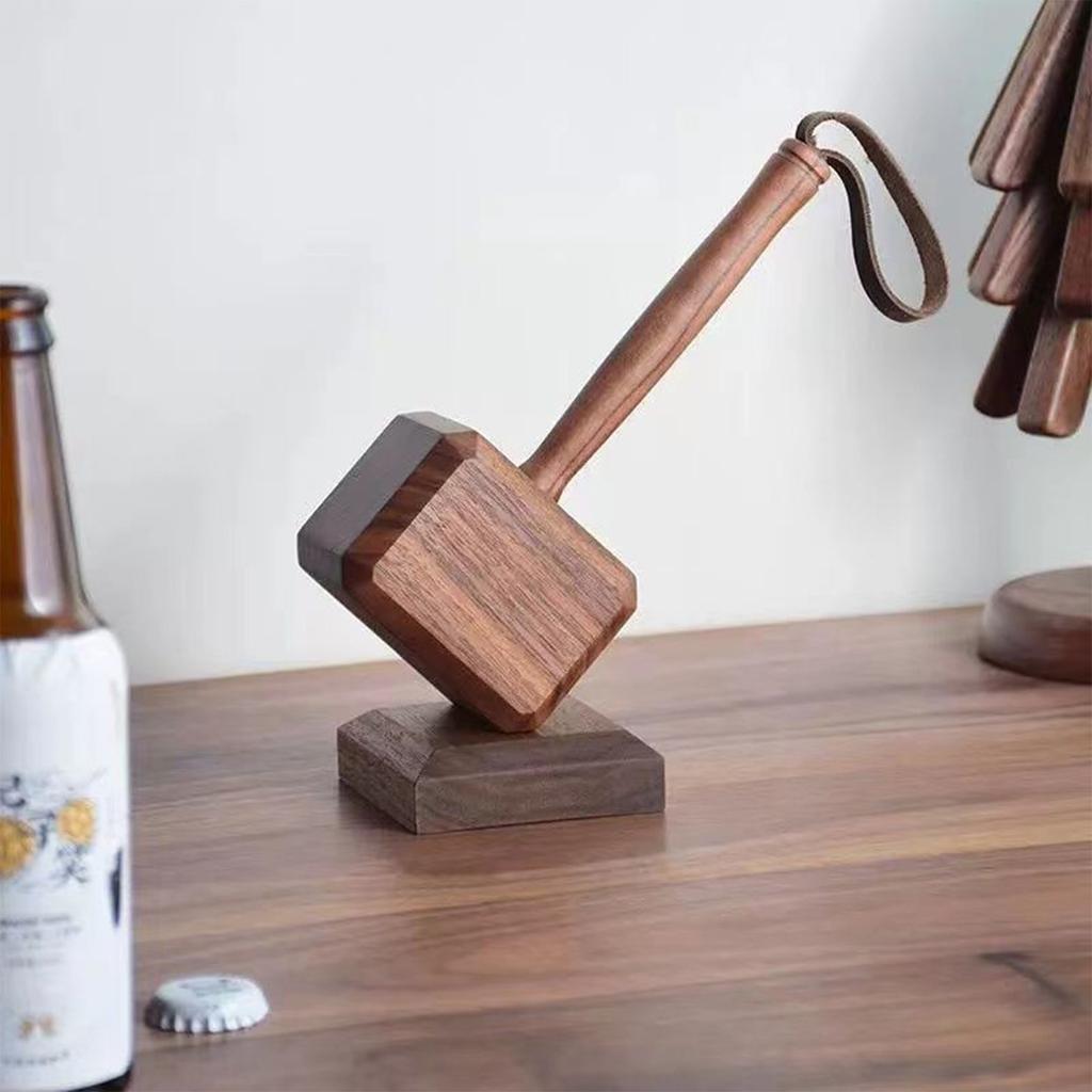 Wooden Hammer Bottle Opener with Magnetic Base, Beer Opener for Home Bar