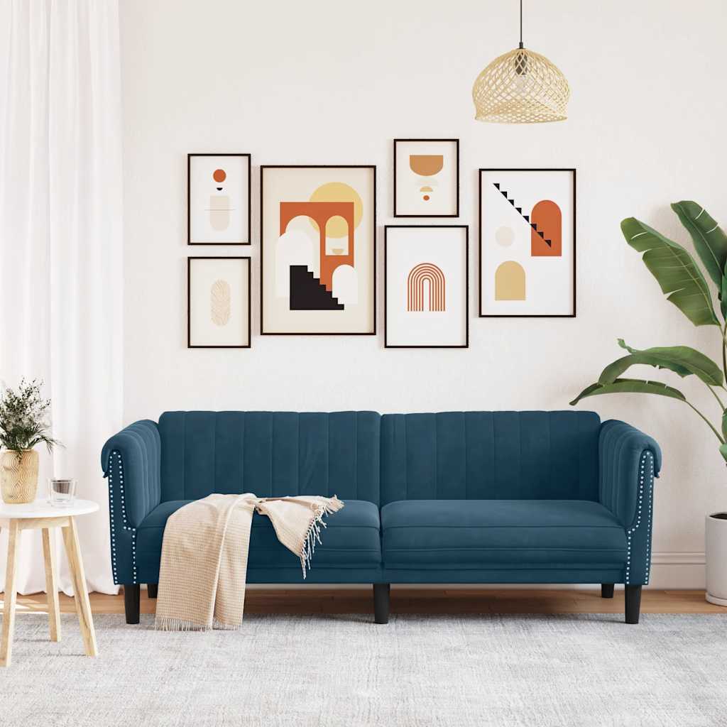 3 Seater Sofa Blue Velvet