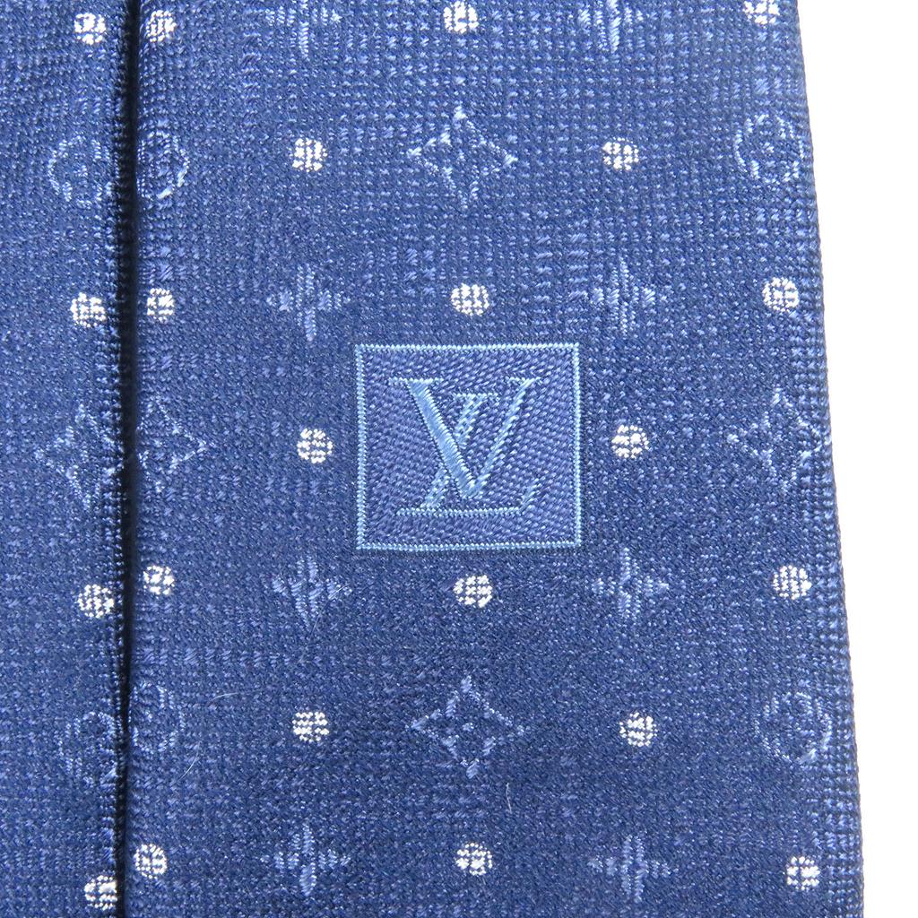 Excellent LOUIS VUITTON Tie Cravat Dots Monogram Regular Tie Navy Silk Mens M75979 Used