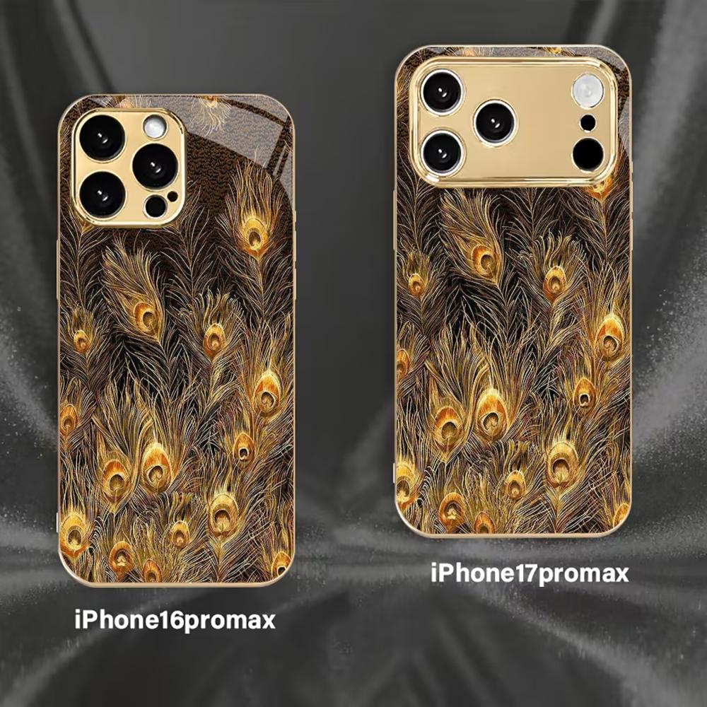 Chic Black Base with Gold mobile phones Glass phone case for iphone 17 pro max cover for iPhone 17 16 15 14 13 12 11pm Pro Plus