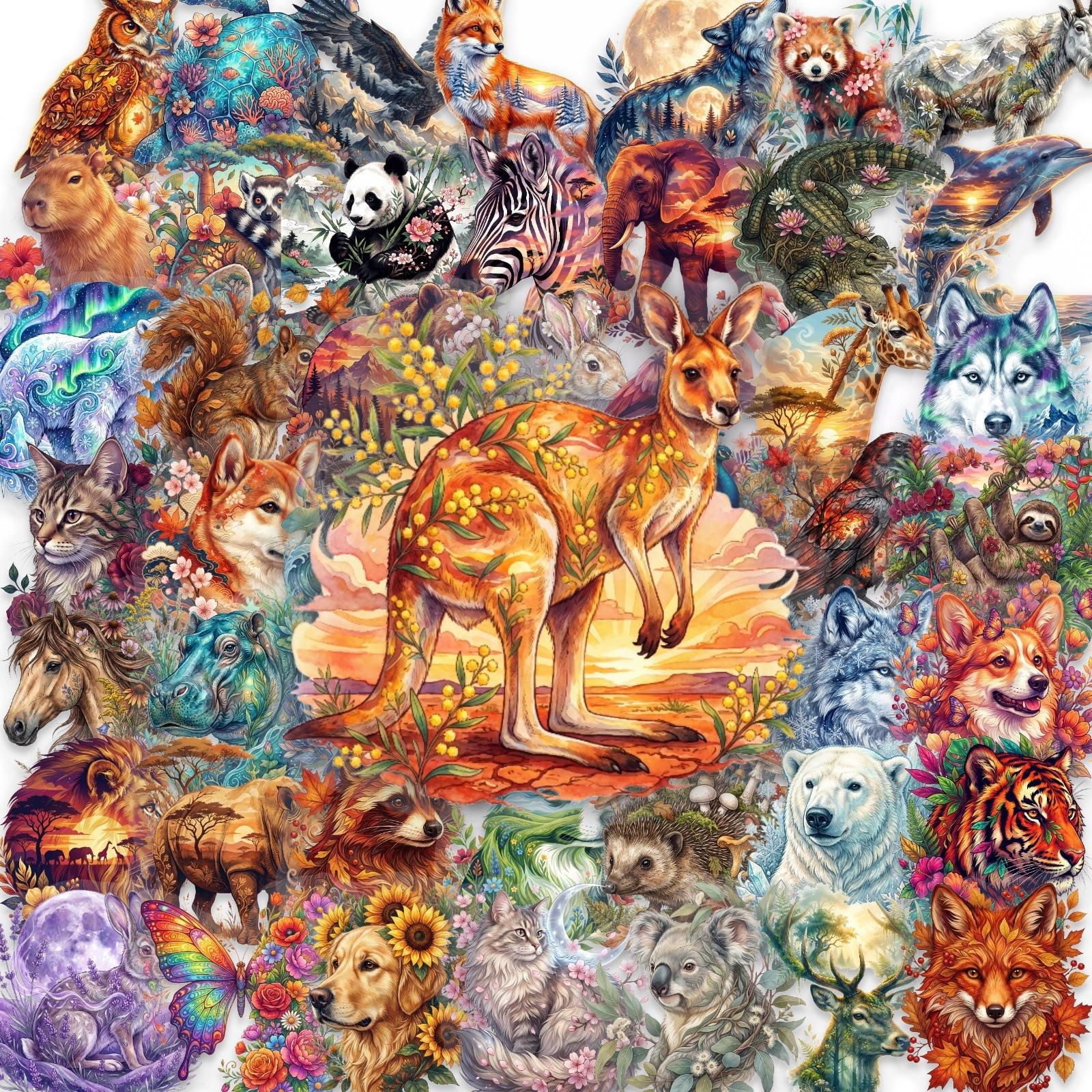 50 Mori Animals And Flowers Transparent Pet Stickers High Definition Waterproof Notebook Luggage Stickers