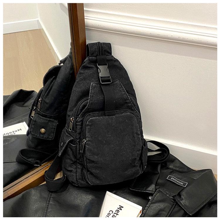 Versatile Women's Washed Denim Trendy Crossbody and Shoulder Chest Bag