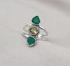 Green Onyx & Lemon Quartz Sterling Silver Ring: Boho Statement Jewelry