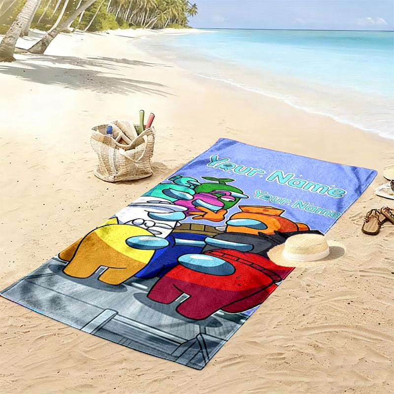 Among Us Custom Name Print Beach Towel, Large Soft Quick Dry Towel for Beach Camping Swimming