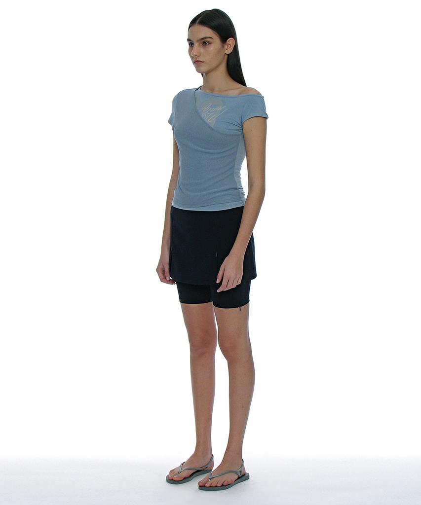 PARTIMENTO WOMEN Numbering Asymmetrical Layered Top_Blue Gray