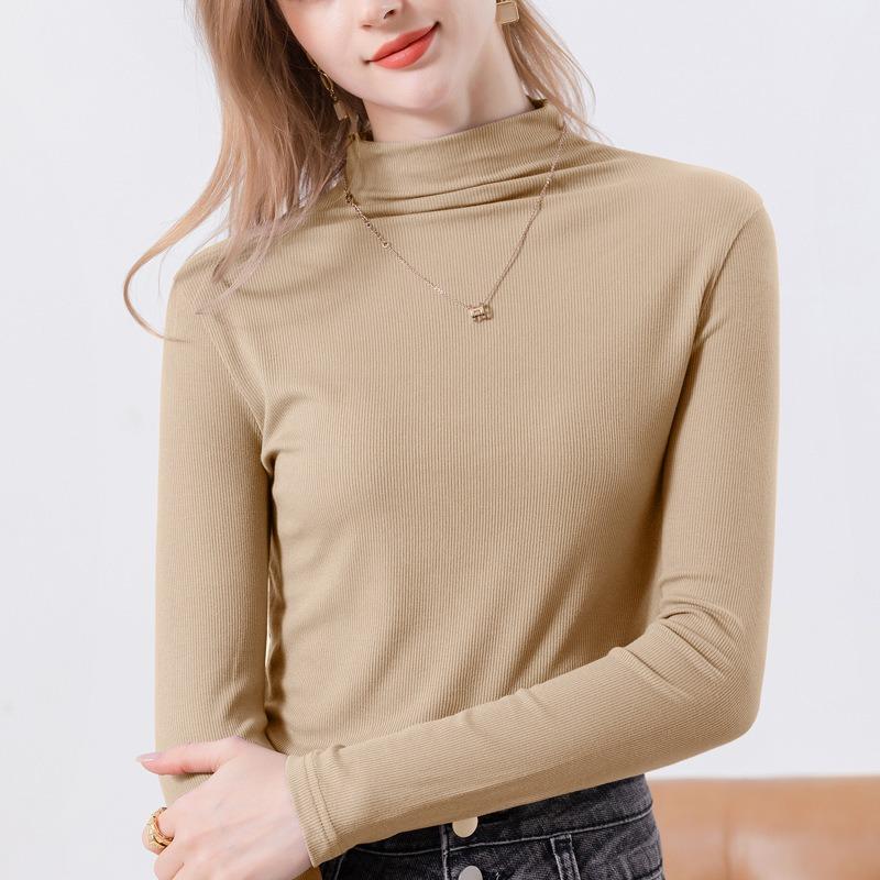 New White Primer Women's Semi-turtleneck Inner Summer Dress Middle Collar Modal Cotton Long-sleeved T-shirt Women